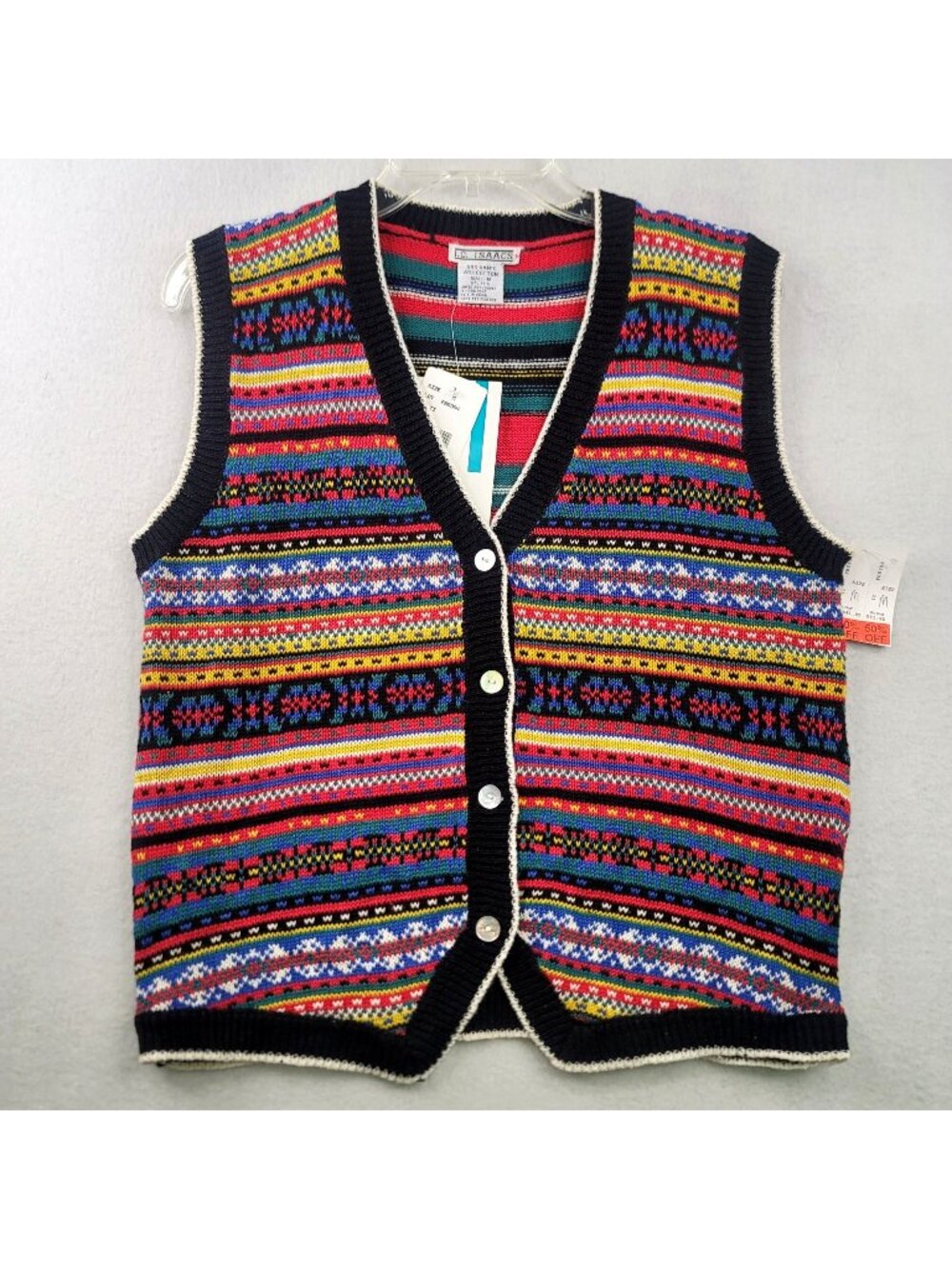 Vintage 90s I.C. Isaacs Maggie Sweater Vest M Multicolor Fair Isle Indie Retro